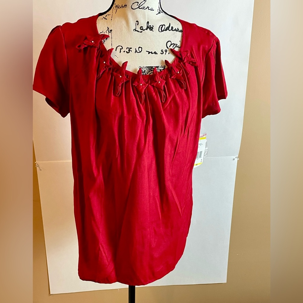 Kasper Red Blouse with Bow Accents